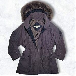 London Fog Genuine Fur Brown Parka Luxurious Fur Hood Removable Zip Jacket